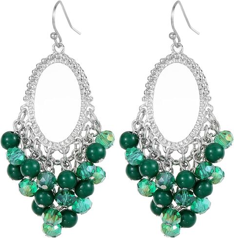 Xalroco Gold/Silver Oval Shape Dangle Earrings with Colorful Tier Beads, Vintage Handmade Geometric Drop Earrings with Crystal Beads Cluster Jewelry Gift for Women in Saudi Arabia