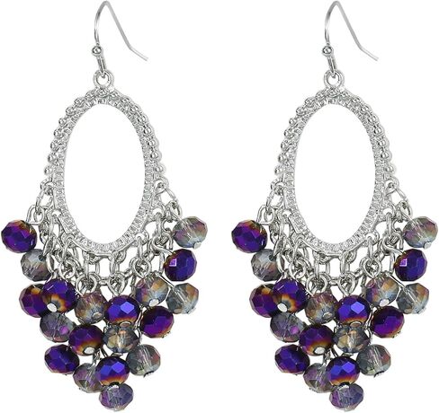 Xalroco Gold/Silver Oval Shape Dangle Earrings with Colorful Tier Beads, Vintage Handmade Geometric Drop Earrings with Crystal Beads Cluster Jewelry Gift for Women in Saudi Arabia