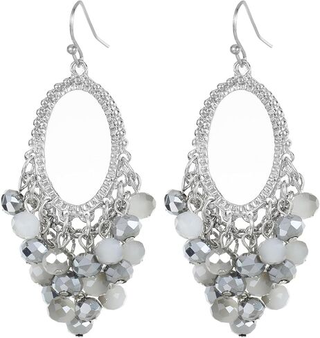 Xalroco Gold/Silver Oval Shape Dangle Earrings with Colorful Tier Beads, Vintage Handmade Geometric Drop Earrings with Crystal Beads Cluster Jewelry Gift for Women in Saudi Arabia