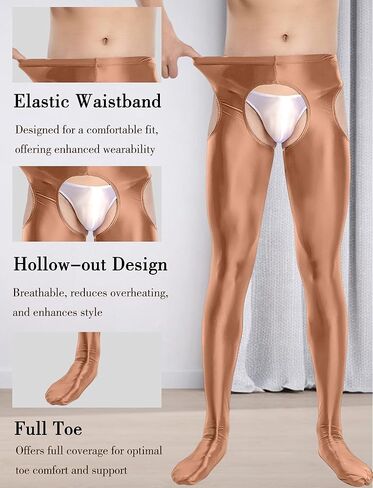 SEAUR Men's Sexy Oil Glossy Tights Pants Crotchless Footed Leggings Sheer Hollow Out Pantyhose in Saudi Arabia