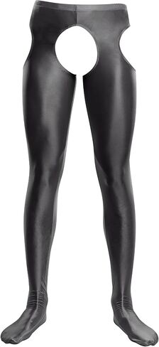 SEAUR Men's Sexy Oil Glossy Tights Pants Crotchless Footed Leggings Sheer Hollow Out Pantyhose in Saudi Arabia