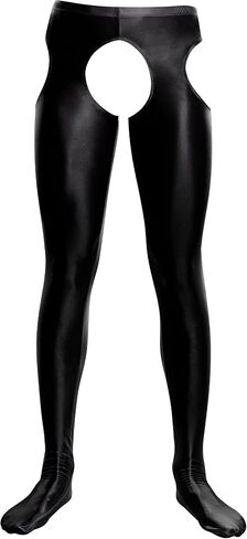 SEAUR Men's Sexy Oil Glossy Tights Pants Crotchless Footed Leggings Sheer Hollow Out Pantyhose in Saudi Arabia