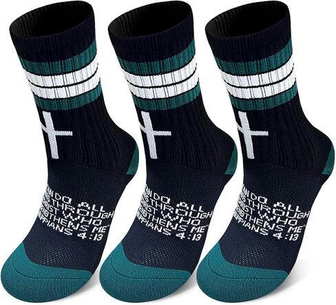 EcoDuck 3 Pairs Christian Socks,Cotton Faith Prayer Sock,Cross Grip Soccer Socks with Bible Verse for Soccer,Gym US 6-13 in Saudi Arabia