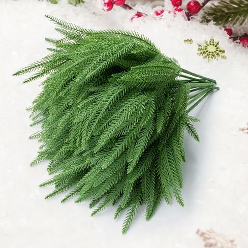 SENCID 12 Pcs Christmas Norfolk Pine Branches - 18" Artificial Norfolk Branch Faux Stem Greenery Pine Picks for Vase DIY Crafts Christmas Garland Wreath Making Home Decor in Saudi Arabia