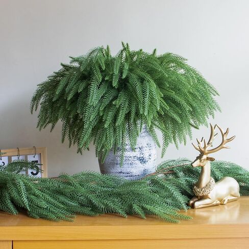 SENCID 12 Pcs Christmas Norfolk Pine Branches - 18" Artificial Norfolk Branch Faux Stem Greenery Pine Picks for Vase DIY Crafts Christmas Garland Wreath Making Home Decor in Saudi Arabia