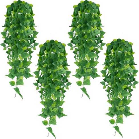 Beksodi 2pcs Artificial Hanging Plants, 3.6FT Fake Hanging Plants, Faux Pothos Vines Hanging Plant Greenery, Fake Ivy Vine for Wall House Room Indoor Outdoor Decoration (No Baskets) in Saudi Arabia
