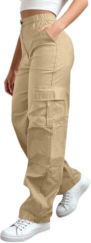 High Waisted Cargo Pants for Women 2026 Trendy Elastic Waisted Lightweight Wide Leg Baggy Pants with Pockets in Saudi Arabia