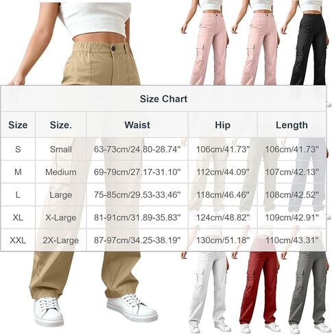 High Waisted Cargo Pants for Women 2026 Trendy Elastic Waisted Lightweight Wide Leg Baggy Pants with Pockets in Saudi Arabia
