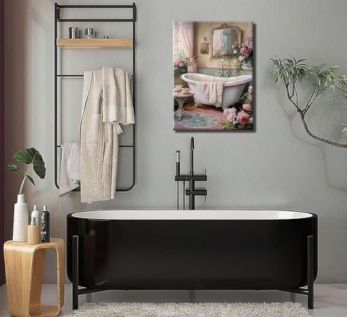 lkjhgf999 Pink Flowers Theme Bathroom Canvas Wall Art Vintage Bathtub Painting Pictures Wall Decor Floral Botanical Luxury Bathroom Prints Artwork for Toilet Restroom Home Decoration in Saudi Arabia