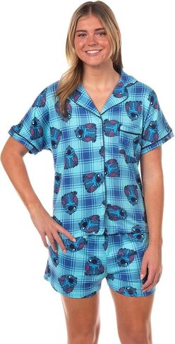 طقم نوم نسائي من Disney Stitch Pajamas بتصميم منقوش بالكامل وياقة مشقوقة in Saudi Arabia