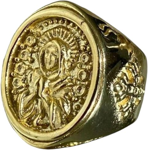 Shop-iGold Virgin Mary Ring for Men Handmade Religious Iced Out Band 14k Real Gold Finish Stainless Steel Size 6-13 in Saudi Arabia