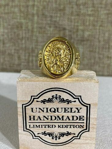 Shop-iGold Virgin Mary Ring for Men Handmade Religious Iced Out Band 14k Real Gold Finish Stainless Steel Size 6-13 in Saudi Arabia