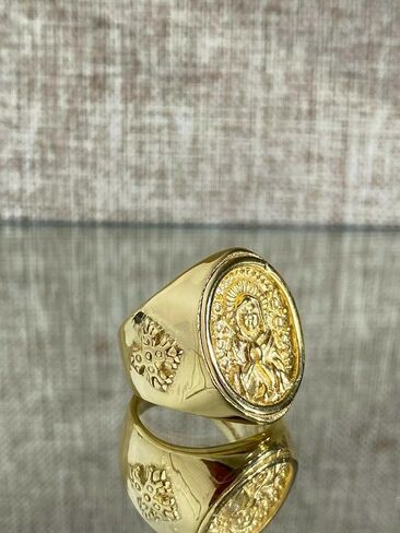 Shop-iGold Virgin Mary Ring for Men Handmade Religious Iced Out Band 14k Real Gold Finish Stainless Steel Size 6-13 in Saudi Arabia