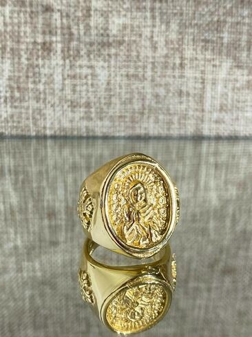 Shop-iGold Virgin Mary Ring for Men Handmade Religious Iced Out Band 14k Real Gold Finish Stainless Steel Size 6-13 in Saudi Arabia