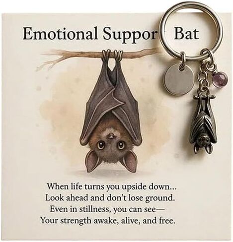 Busplhe Emotional Support Bat Keychain Silver Inspirational Keychains Best Friend GothicKeychain Trendy Jewelry Gifts in Saudi Arabia