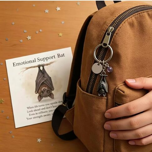 Busplhe Emotional Support Bat Keychain Silver Inspirational Keychains Best Friend GothicKeychain Trendy Jewelry Gifts in Saudi Arabia