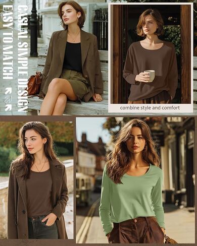 Neer 3 Pack Scoop Neck Long Sleeve Tops for Women, Loose Fit T-shirts Casual Fall Layer Trendy Basic Tees for Ladies in Saudi Arabia