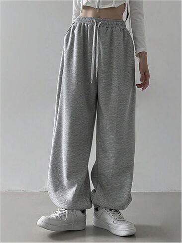 GORGLITTER Women's Baggy Sweatpants Y2K Drawstring High Waisted Loose Trouser Long Track Pants Slacks with Pockets in Saudi Arabia