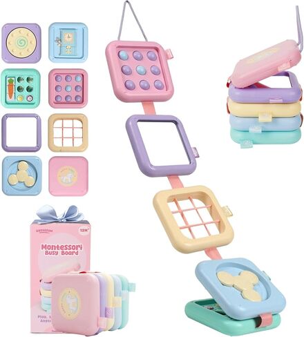 لوحة مزدحمة لعمر واحد ، ألعاب Montessori لمدة عام واحد ، هدايا عيد ميلاد بوي ، 8 في 1 ، ألعاب حسية للسفر للأطفال الصغار 1-3 مهارات حركية رائعة تعلم لعبة الطفل 12-18 شهرًا ، in Kuwait