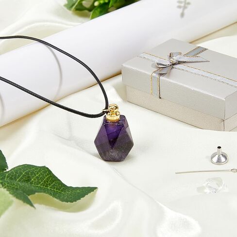 DELORIGIN كريستال تذكار جرة الجمشت الطبيعي زجاجة عطر قلادة يمكن ارتداؤها حاوية صغيرة مجوهرات سحر جرة رماد قلادة قلادة تذكارية تذكار مع رماد قمع للحيوانات الأليفة أو الإنسان in Kuwait