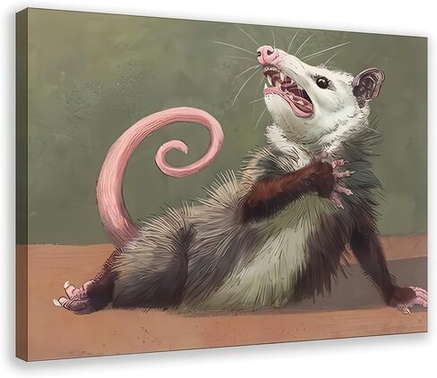 Opossum ملصق مضحك قماش جدار الفن، ديكور الحيوانات، ديكور جدار ملتوي، العمل الفني الفكاهة Opossum لمحبي الحيوانات، فكرة هدية مضحكة للمنزل (12 × 8 بوصة) in Kuwait