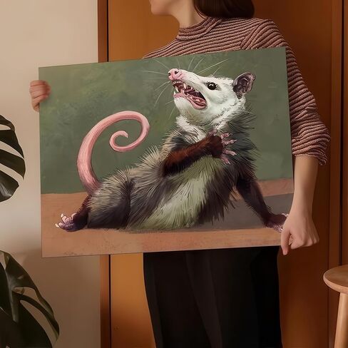 Opossum ملصق مضحك قماش جدار الفن، ديكور الحيوانات، ديكور جدار ملتوي، العمل الفني الفكاهة Opossum لمحبي الحيوانات، فكرة هدية مضحكة للمنزل (12 × 8 بوصة) in Kuwait