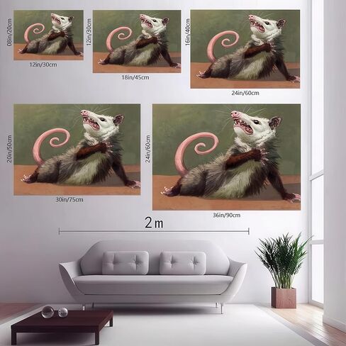 Opossum ملصق مضحك قماش جدار الفن، ديكور الحيوانات، ديكور جدار ملتوي، العمل الفني الفكاهة Opossum لمحبي الحيوانات، فكرة هدية مضحكة للمنزل (12 × 8 بوصة) in Kuwait