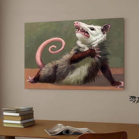 Opossum ملصق مضحك قماش جدار الفن، ديكور الحيوانات، ديكور جدار ملتوي، العمل الفني الفكاهة Opossum لمحبي الحيوانات، فكرة هدية مضحكة للمنزل (12 × 8 بوصة) in Kuwait