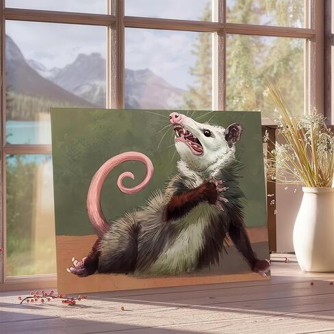 Opossum ملصق مضحك قماش جدار الفن، ديكور الحيوانات، ديكور جدار ملتوي، العمل الفني الفكاهة Opossum لمحبي الحيوانات، فكرة هدية مضحكة للمنزل (12 × 8 بوصة) in Kuwait