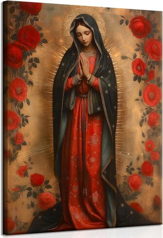 SQHVFXWR Framed Our Lady of Guadalupe Portrait Canvas Wall Art Virgin Mary in Prayer Religious Catholic Poster Prints Picture Wall Decor Inspirational Christian Artwork for Home and Church 12X16in in Saudi Arabia