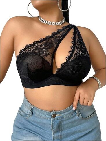 SOLY HUX Women's Plus Size One Shoulder Lace Bras Underwire Push Up Comfort Bralette in Saudi Arabia