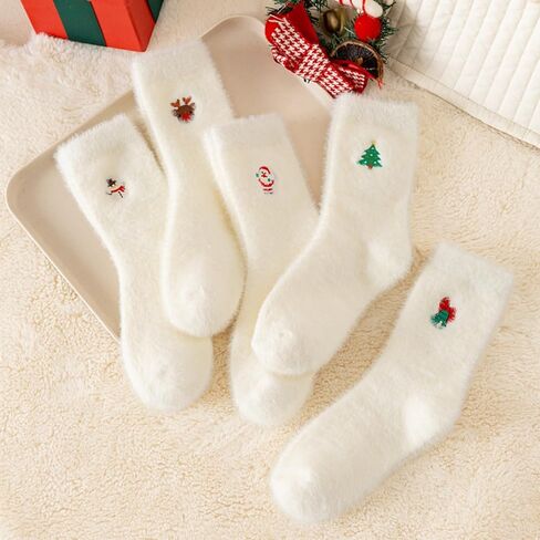 5 Pairs Christmas Socks Set, Winter Thickened Warm Socks with Santa Reindeer Snowman Patterns for Winter Home Lounging and Festive Occasions in Saudi Arabia