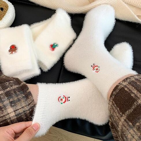 5 Pairs Christmas Socks Set, Winter Thickened Warm Socks with Santa Reindeer Snowman Patterns for Winter Home Lounging and Festive Occasions in Saudi Arabia