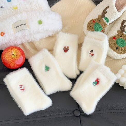 5 Pairs Christmas Socks Set, Winter Thickened Warm Socks with Santa Reindeer Snowman Patterns for Winter Home Lounging and Festive Occasions in Saudi Arabia