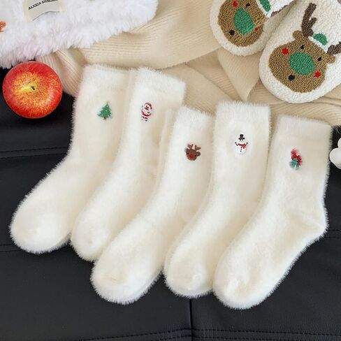 5 Pairs Christmas Socks Set, Winter Thickened Warm Socks with Santa Reindeer Snowman Patterns for Winter Home Lounging and Festive Occasions in Saudi Arabia