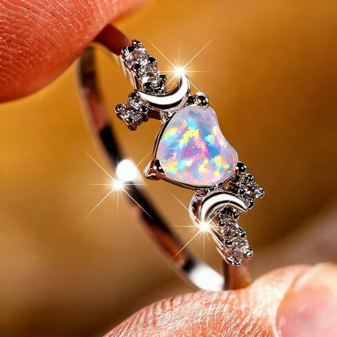 Premium Silver Plated Ring with Heart-Shaped Opal Gem - Elegant Gift for Women - Stunning Jewelry for Daily Wear & Special Occasions in Saudi Arabia