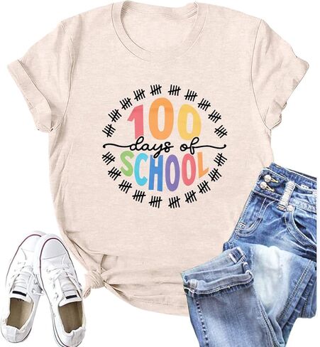 100 يوم من المدرسة قميص المعلم سعيد 100th يوم المدرسة التي شيرت المرأة عادية المعلم الحياة تي شيرت in Kuwait