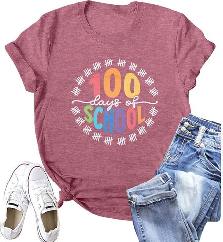 100 Days of School Shirt Teacher Happy 100th Day of School Tshirt Women Casual Teacher Life Tee Tops in Saudi Arabia