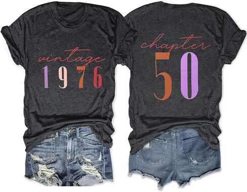 50th Birthday Shirt for Women Vintage 1976 T-Shirt Casual Short Sleeve 50 Years Old Birthday Party Tee Tops in Kuwait