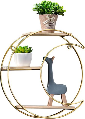 Seyont Moon Wall Shelf - Gold Metal Floating Shelves for Wall Decor and Storage, 3 Tier Hanging Shelf for Bedroom, Bathroom, Nursery, Boho Style Display Organizer in Saudi Arabia