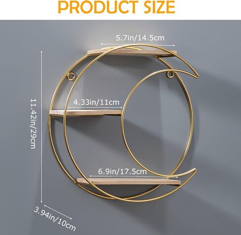 Seyont Moon Wall Shelf - Gold Metal Floating Shelves for Wall Decor and Storage, 3 Tier Hanging Shelf for Bedroom, Bathroom, Nursery, Boho Style Display Organizer in Saudi Arabia