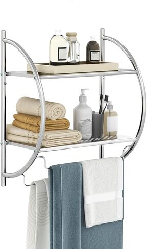 GOFLAME Wall Mounted Bathroom Shelf, 2-Tier Chrome Towel Rack with Leaky Design Shelves, Towel Bars, Chrome Bathroom Shelf for Living Room Kitchen Bathroom (1, Silver) in Saudi Arabia