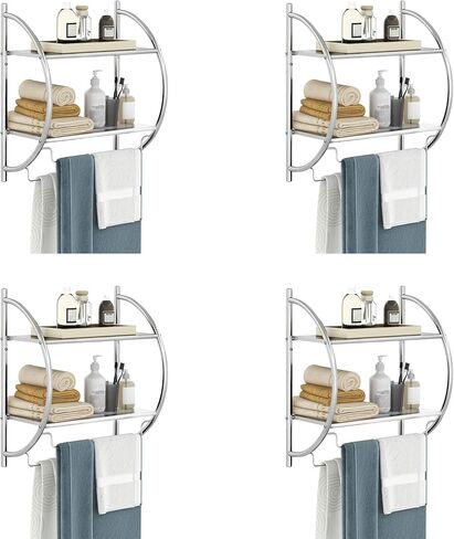 GOFLAME Wall Mounted Bathroom Shelf, 2-Tier Chrome Towel Rack with Leaky Design Shelves, Towel Bars, Chrome Bathroom Shelf for Living Room Kitchen Bathroom (1, Silver) in Saudi Arabia
