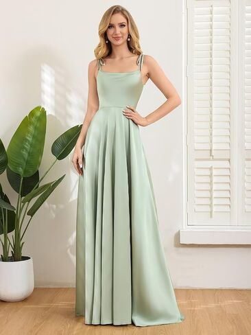 camftbo Spaghetti Straps Satin Bridesmaid Dresses for Women 2026 Long Formal Wedding Guest Gowns with Slit in Saudi Arabia