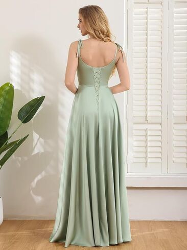 camftbo Spaghetti Straps Satin Bridesmaid Dresses for Women 2026 Long Formal Wedding Guest Gowns with Slit in Saudi Arabia