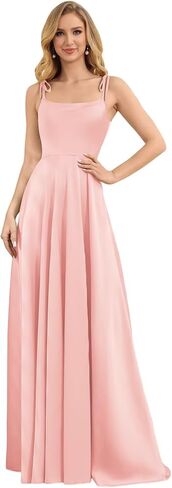 camftbo Spaghetti Straps Satin Bridesmaid Dresses for Women 2026 Long Formal Wedding Guest Gowns with Slit in Saudi Arabia