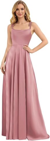 camftbo Spaghetti Straps Satin Bridesmaid Dresses for Women 2026 Long Formal Wedding Guest Gowns with Slit in Saudi Arabia