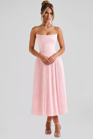 Gujach Satin Pleated Bridesmaid Dresses 2026 Strapless Tea Length A Line Corset Prom Gown in Saudi Arabia