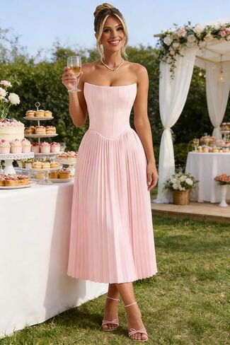 Gujach Satin Pleated Bridesmaid Dresses 2026 Strapless Tea Length A Line Corset Prom Gown in Saudi Arabia
