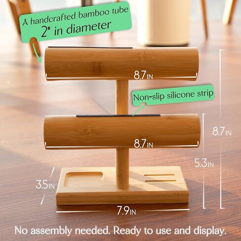 LED Bamboo Jewelry Organizer Stand - Bracelet Holder, Jewelry Organizers and Storage for Necklace, Watch, Earring, Ring - Built-in LED Light Natural Wooden Jewelry Display Stand for Dresser Decor in Saudi Arabia